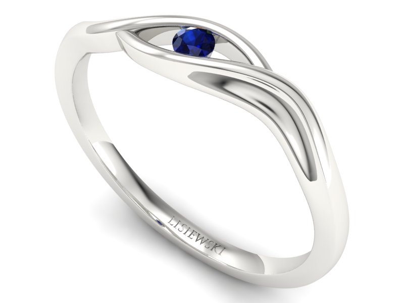 Złoty pierścionek z szafirem białe złoto - P15312bsz — zdjęcie 3