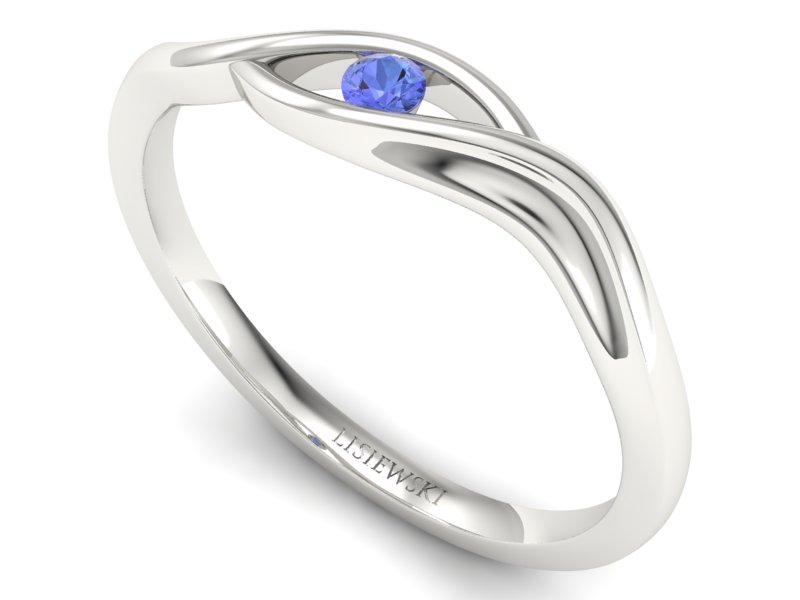 Złoty pierścionek z tanzanitem białe złoto - P15312bt — zdjęcie 3