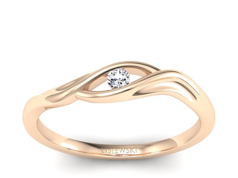 Złoty pierścionek z brylantem różowe złoto - P15312c