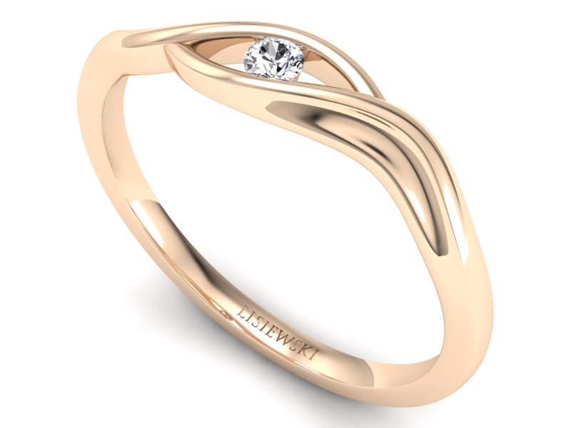 Złoty pierścionek z brylantem różowe złoto - P15312c — zdjęcie 3