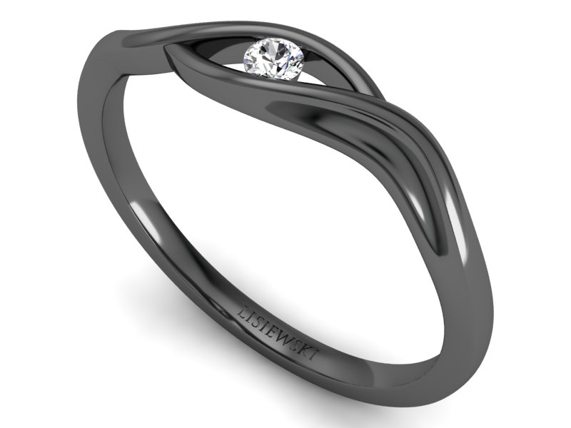 Złoty pierścionek z brylantem czarne złoto - p15312cz — zdjęcie 3