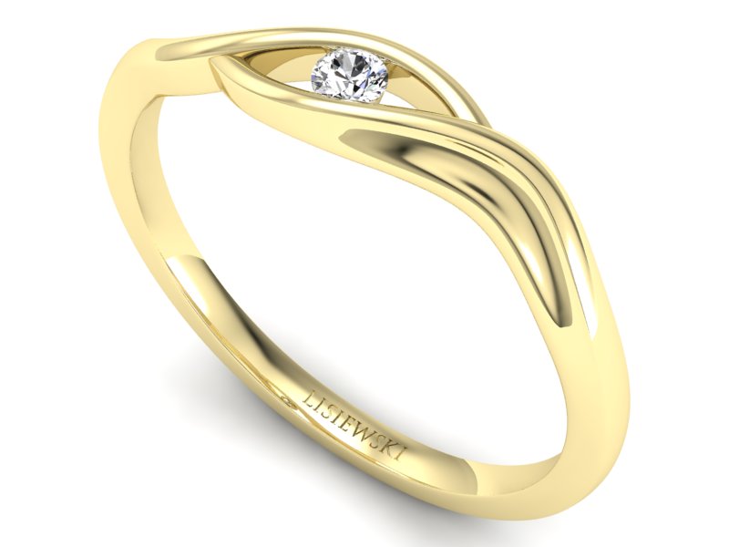 Złoty pierścionek z brylantem żółte złoto - P15312z — zdjęcie 3