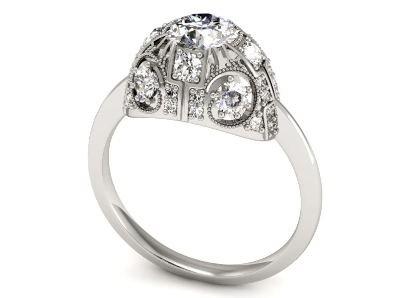 Złoty pierścionek z brylantami białe złoto - P15314b — zdjęcie 3