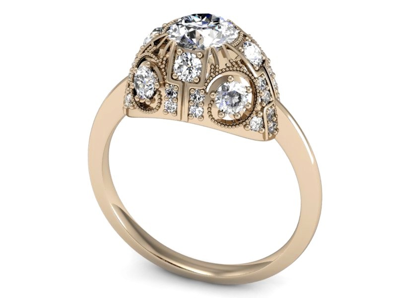 Złoty pierścionek z brylantami różowe złoto - P15314c — zdjęcie 3