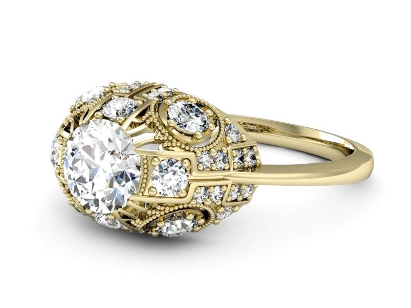 Złoty pierścionek z brylantami żółte złoto - P15314z — zdjęcie 2