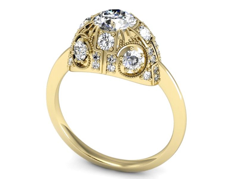 Złoty pierścionek z brylantami żółte złoto - P15314z — zdjęcie 3