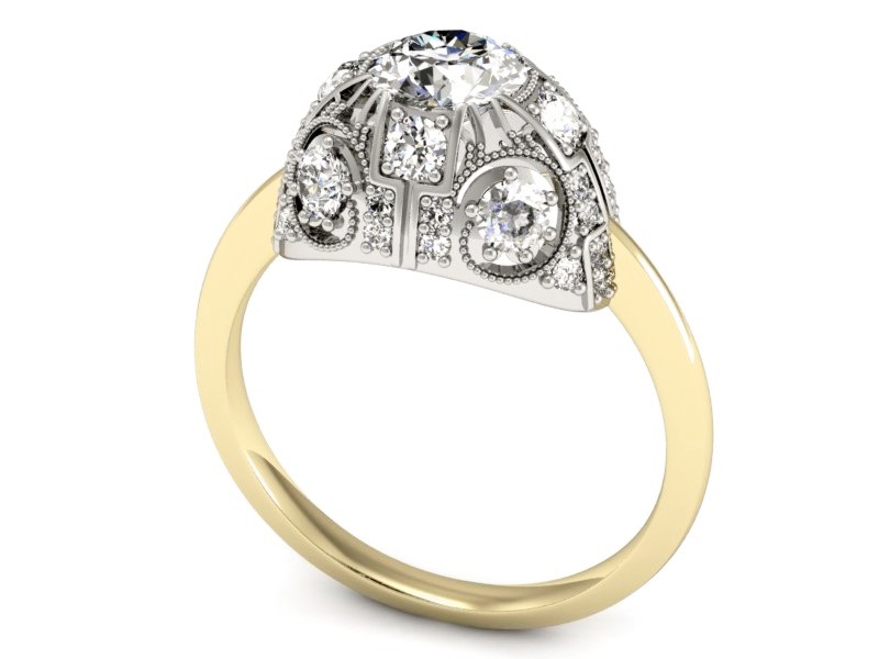 Pierścionek z diamentami żółte i białe złoto - P15314zb — zdjęcie 3