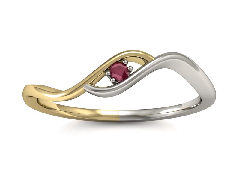 Pierścionek z rubinem z żółtego i białego złota - P15315zbr — zdjęcie 3