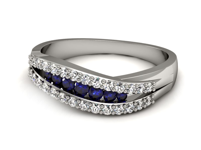 Złoty pierścionek z szafirami i brylantami - P15317bszc — zdjęcie 2