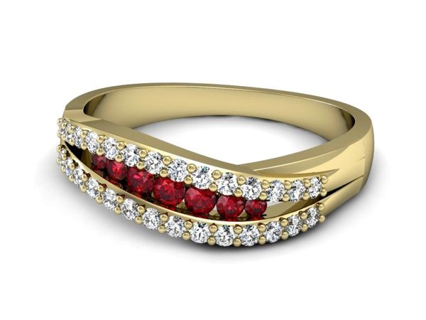 Złoty Pierścionek rubin i brylanty żółte złoto - P15317zr