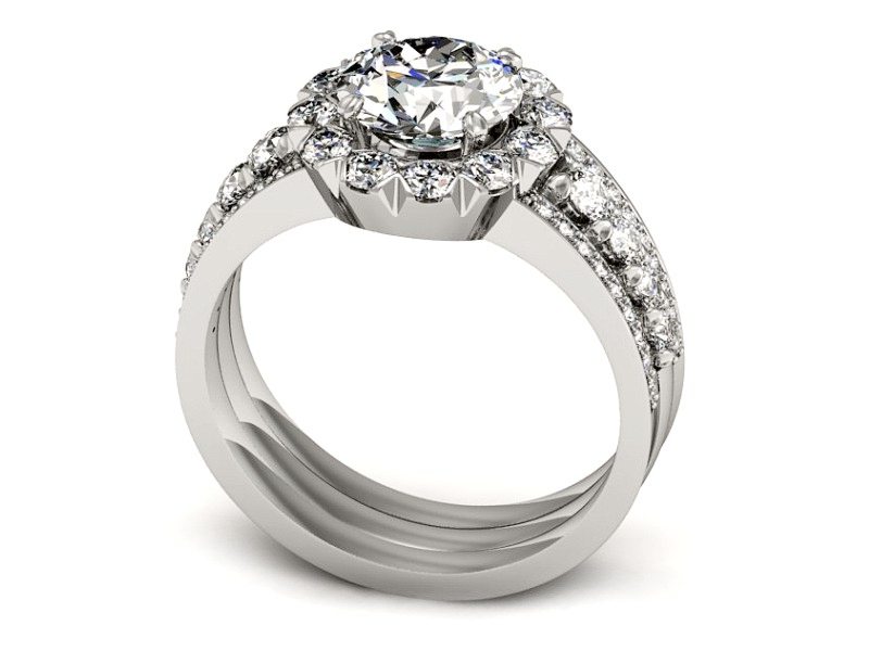 Złoty pierścionek z brylantami białe złoto - P15325b — zdjęcie 3