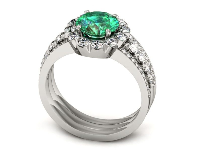 Pierścionek złoty ze szmaragdem i brylantami - P15325bsm — zdjęcie 3