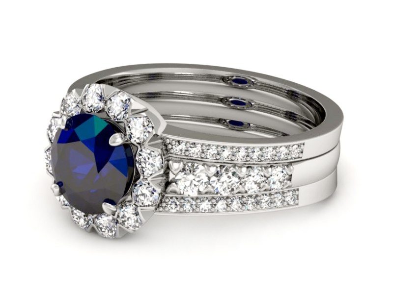 Pierścionek z szafirem i brylantami białe złoto - P15325bsz — zdjęcie 2