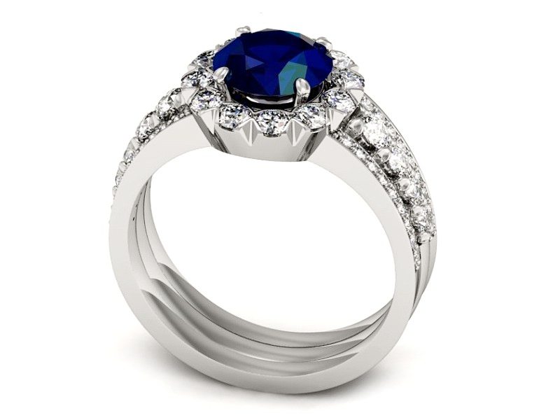 Pierścionek z szafirem i brylantami białe złoto - P15325bsz — zdjęcie 3