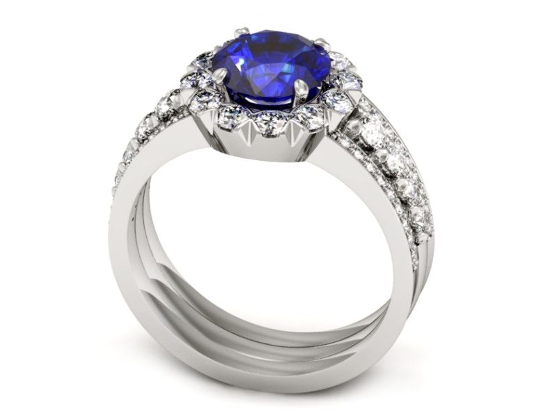 Pierścionek z szafirem i brylantami białe złoto - P15325bszc — zdjęcie 3