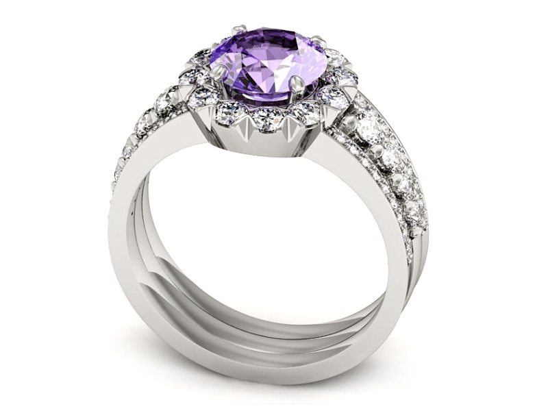 Pierścionek z tanzanitem białe złoto i brylantami - P15325bt — zdjęcie 3