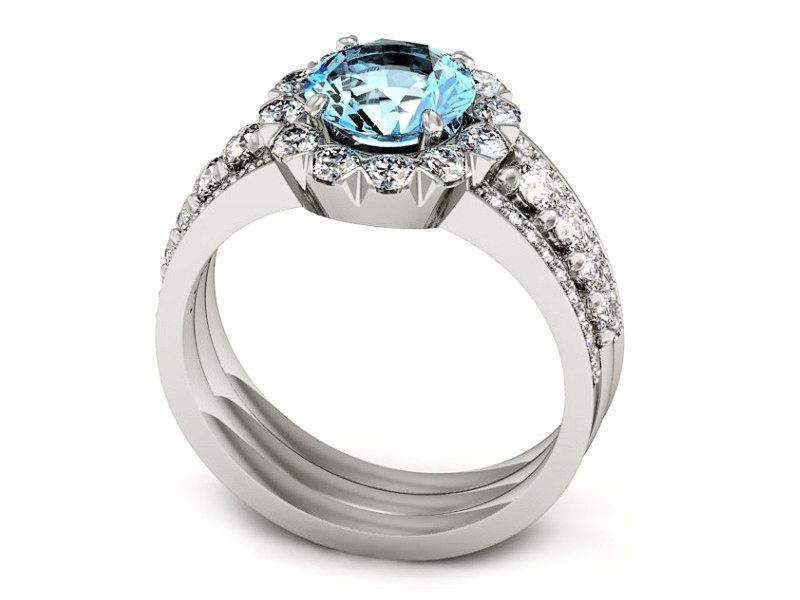 Pierścionek z topazem i brylantami białe złoto - P15325btp — zdjęcie 3