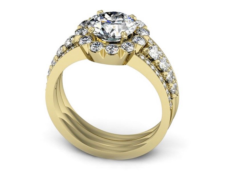 Złoty pierścionek z brylantami żółte złoto - P15325z — zdjęcie 3