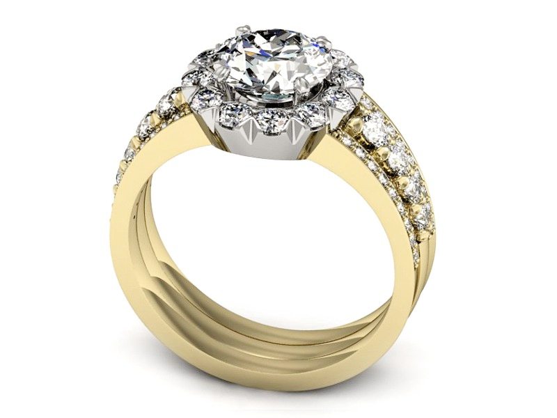 Pierścionek z diamentami żółte i białe złoto - P15325zb — zdjęcie 3