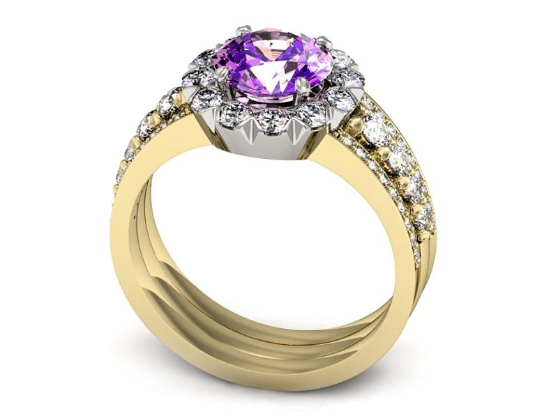 Pierścionek z ametystem i brylantami - P15325zbat — zdjęcie 3