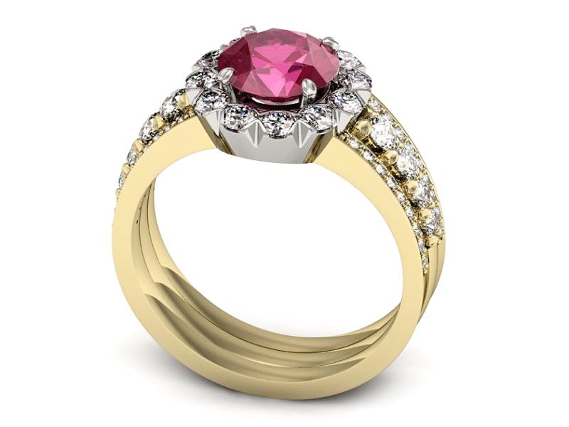 Pierścionek z rubinem i diamentami - P15325zbr — zdjęcie 3