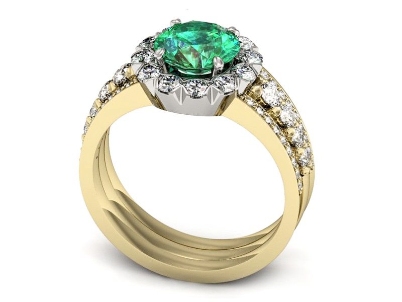 Złoty pierścionek ze szmaragdem i brylantami - P15325zbsm — zdjęcie 3