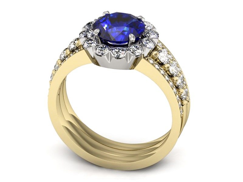 Pierścionek z szafirem i diamentami - P15325zbszc — zdjęcie 3