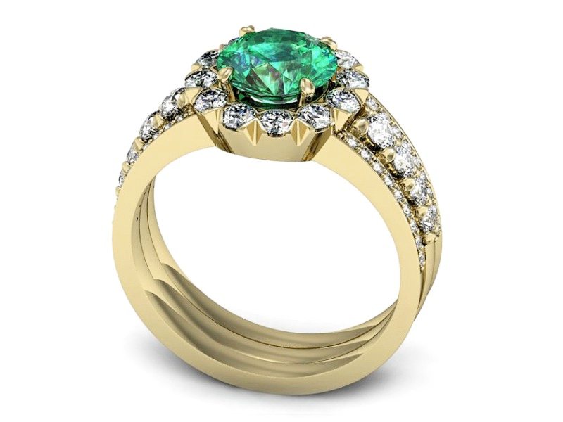 Złoty pierścionek ze szmaragdem i brylantami - P15325zsm — zdjęcie 3