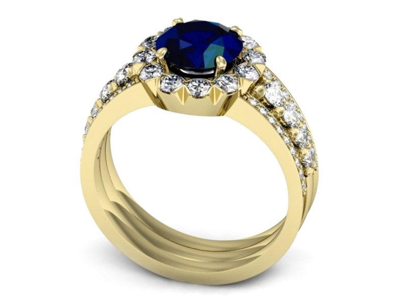 Złoty pierścionek z szafirem i brylantami - P15325zsz — zdjęcie 3