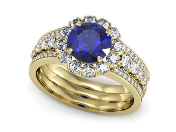Złoty pierścionek z szafirem i diamentami złoto - P15325zszc - 1