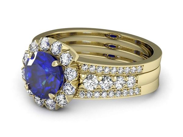 Złoty pierścionek z szafirem i diamentami złoto - P15325zszc