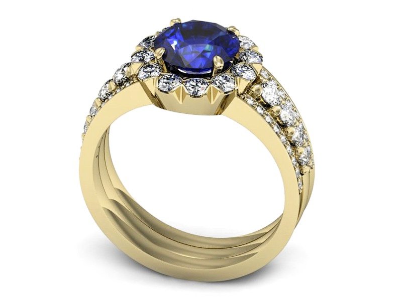 Złoty pierścionek z szafirem i diamentami - P15325zszc — zdjęcie 3