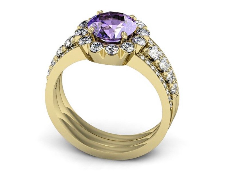 Pierścionek z tanzanitem i brylantami żółte złoto - P15325zt — zdjęcie 3