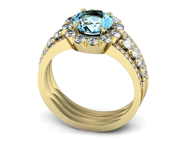 Złoty pierścionek z topazem i brylantami - P15325ztp — zdjęcie 3