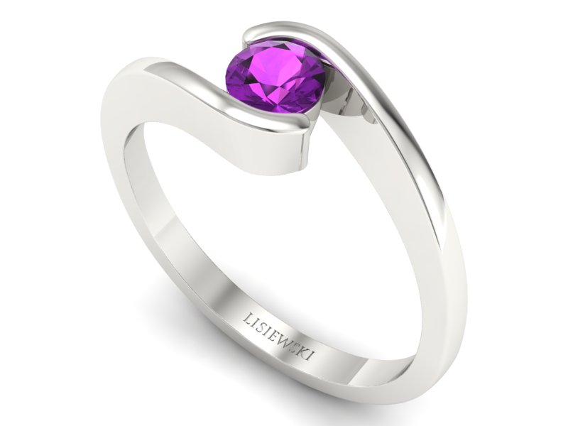 Złoty pierścionek z ametystem białe złoto - P15326bat — zdjęcie 3
