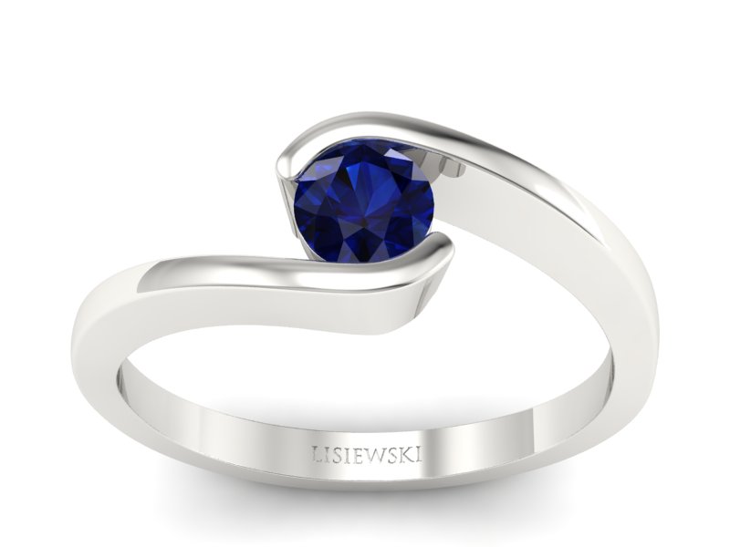 Złoty pierścionek z szafirem białe złoto - P15326bsz