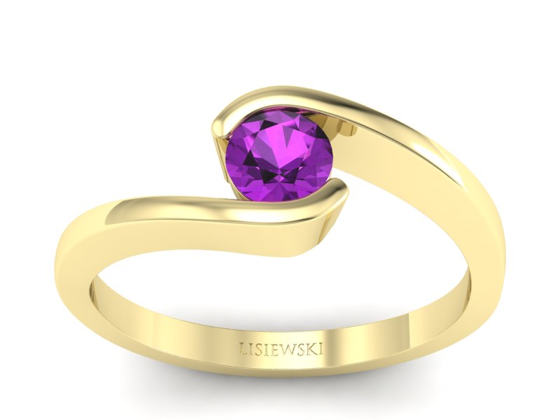 Złoty pierścionek z ametystem - P15326zat