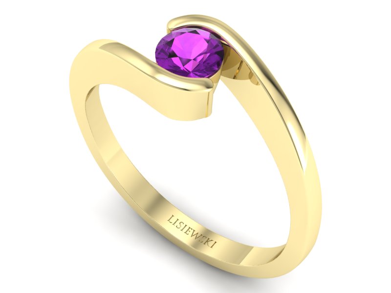 Złoty pierścionek z ametystem - P15326zat — zdjęcie 3