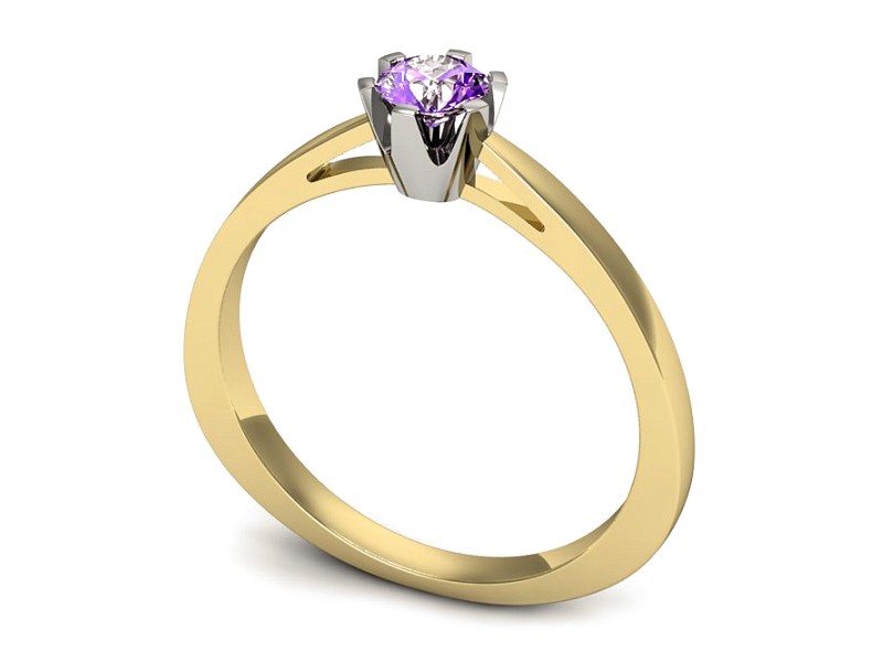 Pierścionek z ametystem żółte i białe złoto - P15327zbat — zdjęcie 3