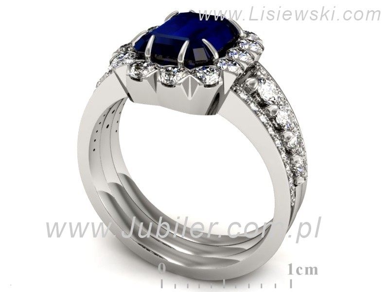 Pierścionek z szafirem i brylantami białe złoto - P15339bsz — zdjęcie 3