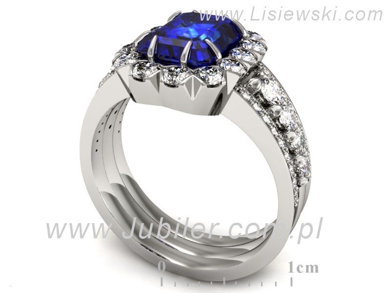 Pierścionek z szafirem i brylantami białe złoto - P15339bszc — zdjęcie 3