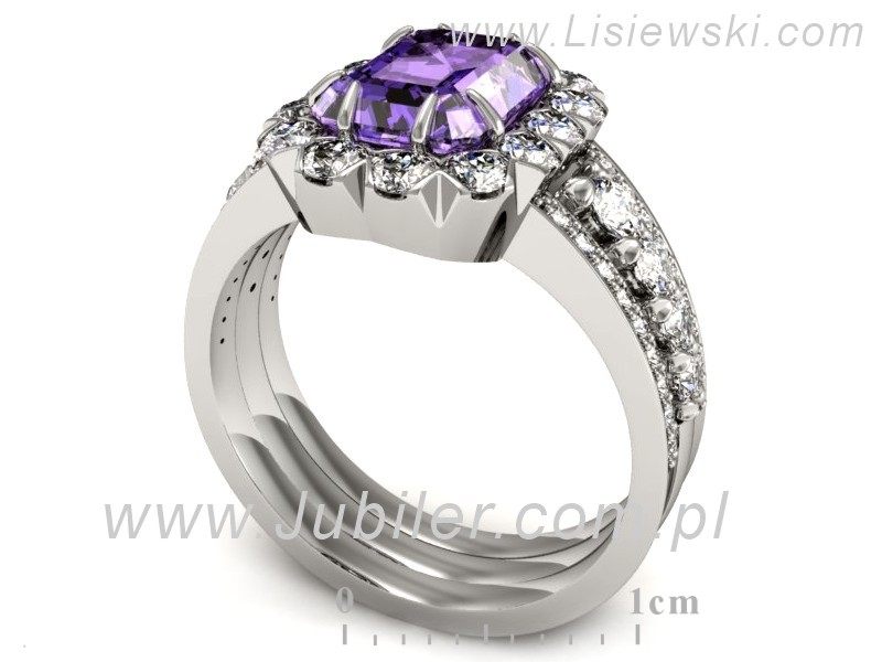 Pierścionek z tanzanitem i brylantami białe złoto - P15339bt — zdjęcie 3