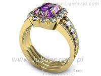 Pierścionek z ametystem i brylantami żółte złoto próba 585 - P15339zat- 3