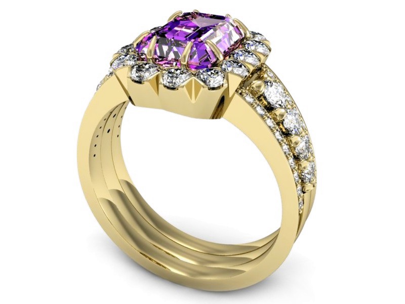 Pierścionek z ametystem i brylantami - P15339zat — zdjęcie 3