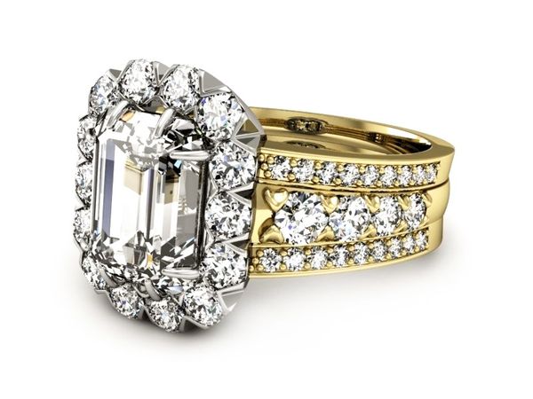 Pierścionek z diamentami białe i żółte złoto - P15339zb