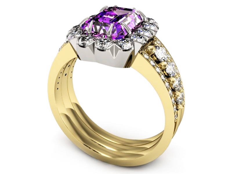 Pierścionek z ametystem i brylantami - P15339zbat — zdjęcie 3