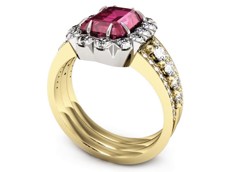 Pierścionek z rubinem i diamentami - P15339zbr — zdjęcie 3