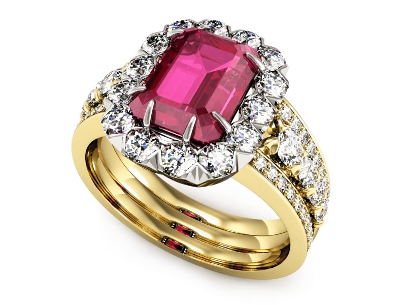 Pierścionek z rubinem i diamentami - P15339zbr