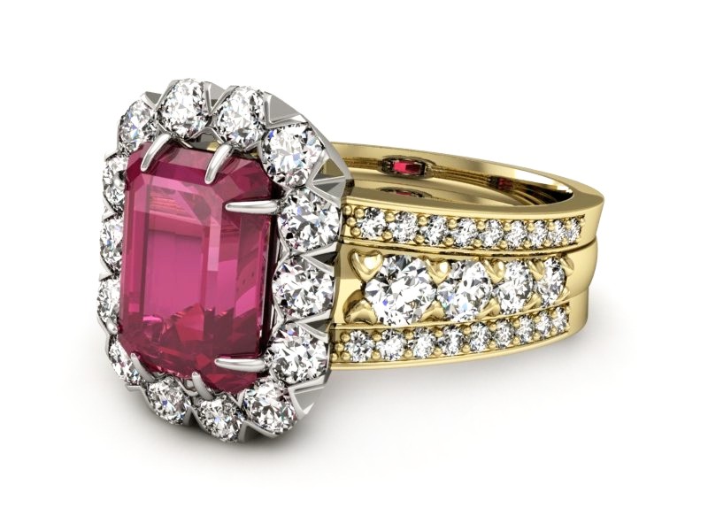 Pierścionek z rubinem i diamentami - P15339zbr — zdjęcie 2
