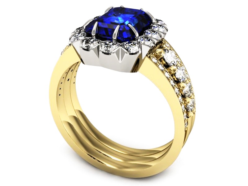 Pierścionek z szafirem i diamentami - P15339zbszc — zdjęcie 3
